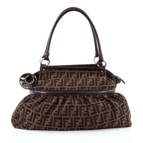 fendi chef zucca brown canvas shoulder bag|Fendi zucca shopper.